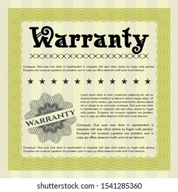Yellow Retro Warranty template. With complex linear background. Elegant design. Vector illustration. 
