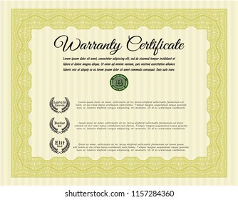 Yellow Retro Warranty template. Customizable, Easy to edit and change colors. With complex linear background. Lovely design. 