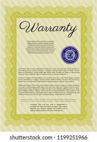 Yellow Retro Warranty template. Customizable, Easy to edit and change colors. With guilloche pattern. Artistry design. 