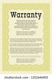 Yellow Retro Warranty template. Detailed. With great quality guilloche pattern. Excellent design. 