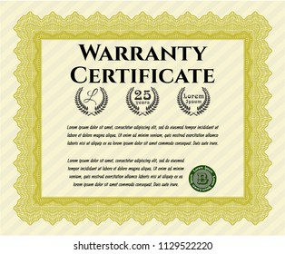 Yellow Retro Warranty template. Easy to print. Retro design. Customizable, Easy to edit and change colors. 
