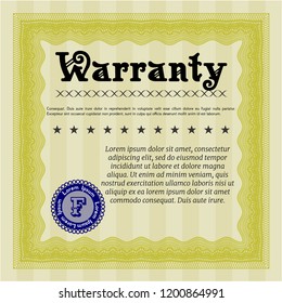 Yellow Retro Warranty template. Elegant design. Easy to print. Vector illustration. 