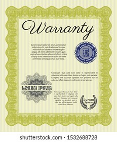 Yellow Retro Warranty template. Elegant design. With great quality guilloche pattern. Vector illustration. 