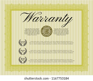 Yellow Retro Warranty template. Excellent design. Detailed. With guilloche pattern and background. 