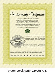 Yellow Retro Warranty template. Excellent design. Vector illustration. With background. 