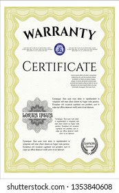 Yellow Retro Warranty template. Good design. Detailed. With linear background. 