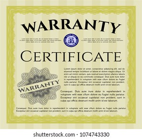  Yellow Retro Warranty template. With great quality guilloche pattern. Detailed. Beauty design. 
