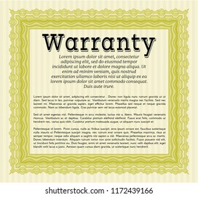 Yellow Retro Warranty template. With great quality guilloche pattern. Customizable, Easy to edit and change colors. Cordial design. 