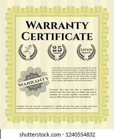Yellow Retro Warranty template. With great quality guilloche pattern. Money design. Detailed. 