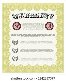 Yellow Retro Warranty template. With great quality guilloche pattern. Vector illustration. Excellent design. 