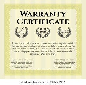Yellow Retro Warranty template. With great quality guilloche pattern. Customizable, Easy to edit and change colors. Superior design. 
