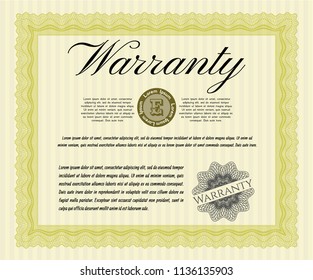 Yellow Retro Warranty template. With guilloche pattern and background. Customizable, Easy to edit and change colors. Lovely design. 