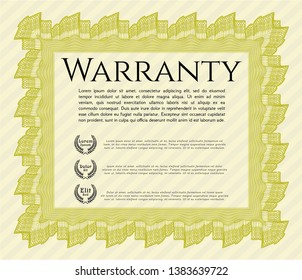 Yellow Retro Warranty template. With guilloche pattern. Customizable, Easy to edit and change colors. Money Pattern design. 