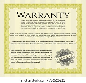 Yellow Retro Warranty template. With linear background. Vector illustration. Sophisticated design. 