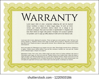 Yellow Retro Warranty template. Lovely design. With guilloche pattern and background. Customizable, Easy to edit and change colors. 