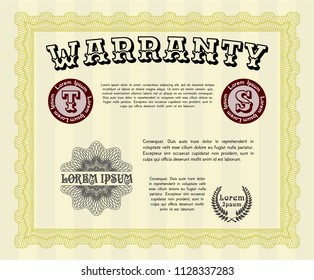 Yellow Retro Warranty template. Money style design. Customizable, Easy to edit and change colors. With complex linear background. 