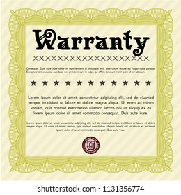 Yellow Retro Warranty template. Money Pattern design. With guilloche pattern. Customizable, Easy to edit and change colors. 