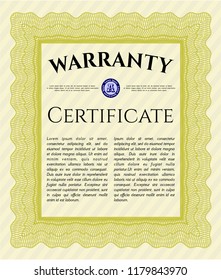 Yellow Retro Warranty template. Nice design. With background. Vector illustration. 