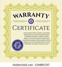 Yellow Retro Warranty template. Nice design. Vector illustration. With guilloche pattern and background. 