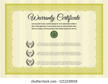 Yellow Retro Warranty template. Perfect design. Vector illustration. Printer friendly. 