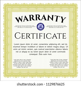 Yellow Retro Warranty template. Printer friendly. Superior design. Vector illustration. 