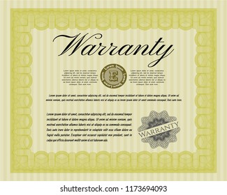 Yellow Retro Warranty template. Printer friendly. Detailed. Perfect design. 