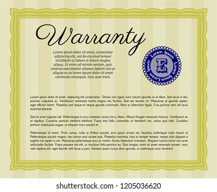 Yellow Retro Warranty template. Printer friendly. Beauty design. Customizable, Easy to edit and change colors. 