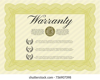 Yellow Retro Warranty template. Printer friendly. Perfect design. Detailed. 