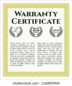 Yellow Retro Warranty template. With quality background. Sophisticated design. Detailed. 