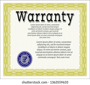 Yellow Retro Warranty template. With quality background. Customizable, Easy to edit and change colors. Cordial design. 