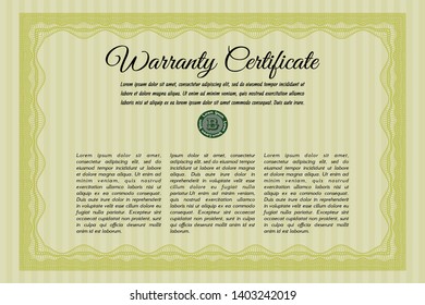 Yellow Retro Warranty template. With quality background. Money Pattern design. Detailed. 