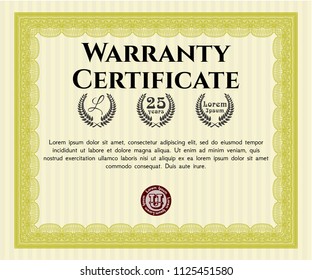 Yellow Retro Warranty template. Sophisticated design. Detailed. Complex background. 