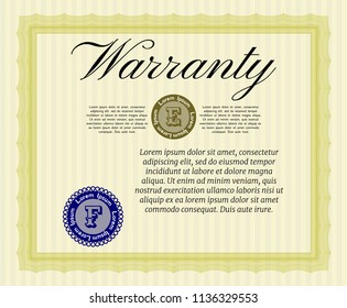 Yellow Retro Warranty template. Sophisticated design. Printer friendly. Vector illustration. 