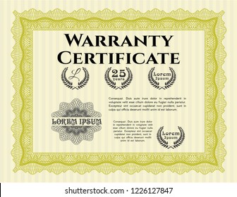 Yellow Retro Warranty template. Sophisticated design. With linear background. Detailed. 