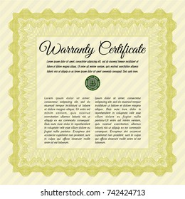 Yellow Retro Warranty template. Superior design. Complex background. Detailed. 