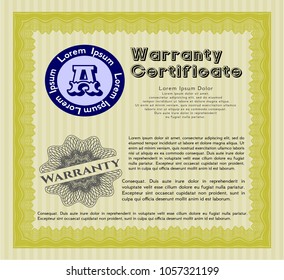 Yellow Retro Warranty template. Vector illustration. Easy to print. Modern design. 
