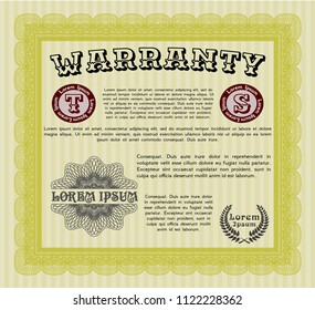 Yellow Retro Warranty template. Vector illustration. With guilloche pattern. Modern design. 