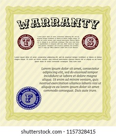 Yellow Retro Warranty template. Vector illustration. With complex linear background. Cordial design. 