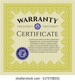 Yellow Retro Warranty template. Vector illustration. With guilloche pattern and background. Excellent design. 