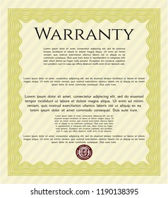 Yellow Retro Warranty template. Vector illustration. Easy to print. Perfect design. 