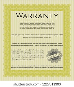 Yellow Retro Warranty template. Vector illustration. Complex background. Money style design. 