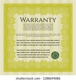 Yellow Retro Warranty template. Vector illustration. With linear background. Money style design. 