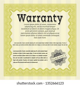 Yellow Retro Warranty template. Vector illustration. With background. Lovely design. 