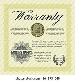 Yellow Retro Warranty template. Vector illustration. With quality background. Money Pattern. 