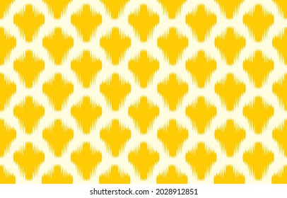 yellow rhombus ikat ethnic design beige background. Seamless geometric ikat pattern in tribal, folk embroidery abstract art. ornament print. Design for carpet, clothing, wrapping, fabric, fashion.