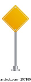 Yellow rhombus road sign. Blank traffic street board