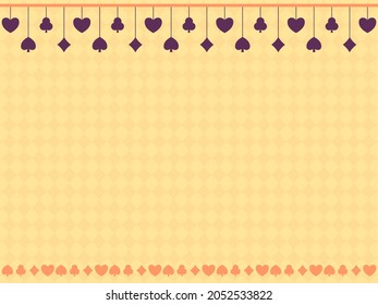 Yellow Rhombus Seamless Pattern Background Decorated With Purple Card Suits Hang.