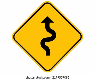 Yellow rhombus winding road sign