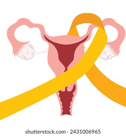 yellow ribbon around woman reproductive system as support in flat illustration