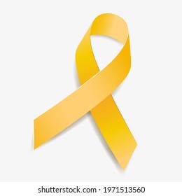 Yellow ribbon awareness Adenosarcoma, Bladder Cancer, Bone Cancer, Endometriosis, Sarcoma, Spina Bifida, Suicide. Isolated on white background. Vector  illustration.